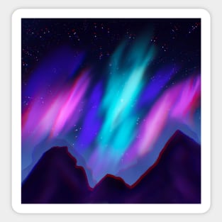 Northern lights night sky with stars painting Sticker